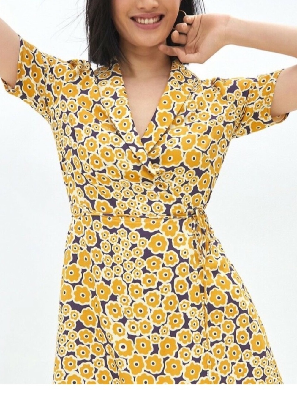 Anthropologie Corey Lynn Calter Floral Wrap Mini Dress Yellow Purple Size XS - Picture 6 of 10